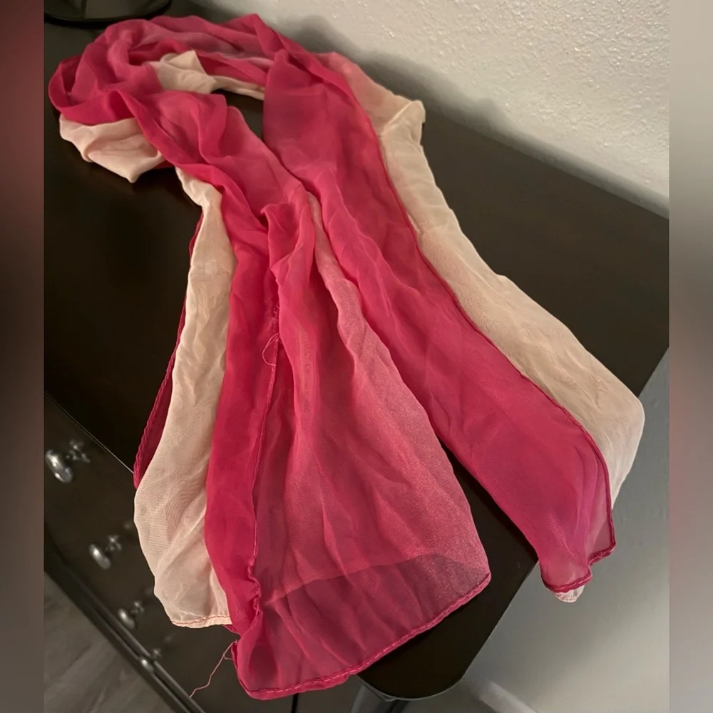 Pink Ombre Sheer Scarf Wrap Lightweight Elegant Summer Shawl 58x19